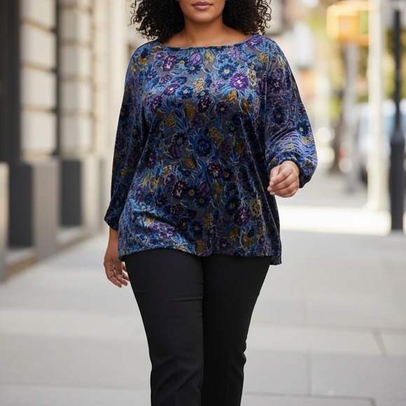 Soft Surroundings Tops - Soft Surroundings Sz XL ELECTRIC Velvet Burnout Rich Velvet Floral Blouse Top